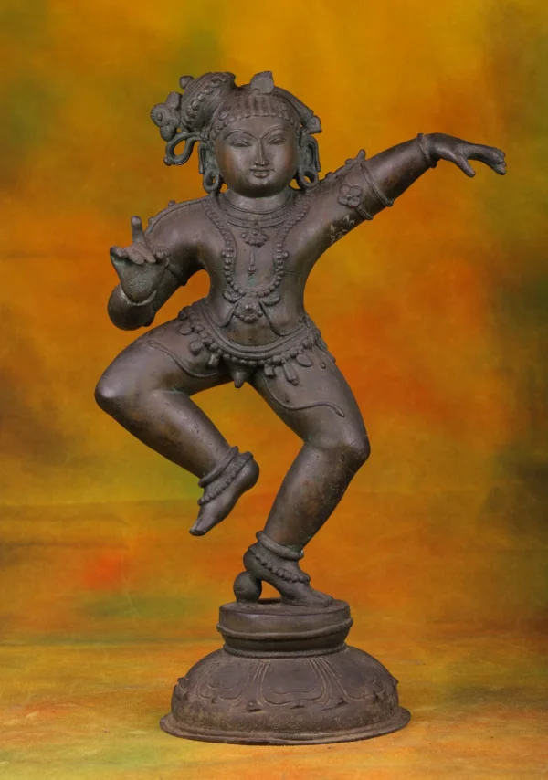 Bronze Dancing Krishna Statue - Hindu God of Love & Joy - 19 Inches