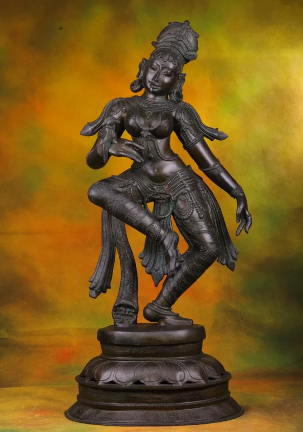 Bronze Dancing Lady Statue with Parrot - South Indian Deity - 30 Inches