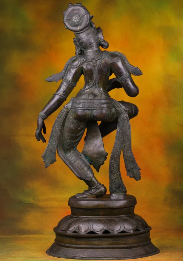 Bronze Dancing Lady Statue with Parrot - South Indian Deity - 30 Inches - Image 4