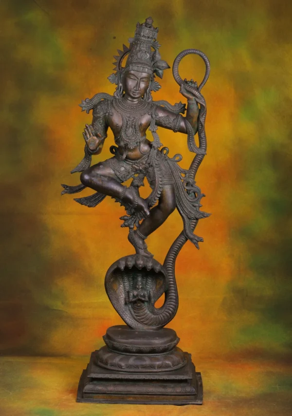 Bronze Kalinga Krishna Statue - Lord Krishna Dancing on Kaliya - 40 Inches