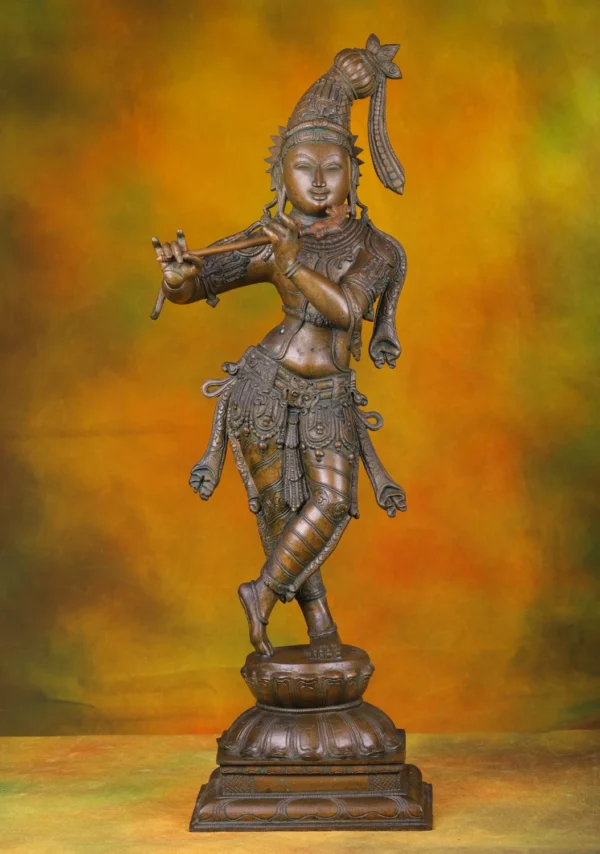 Bronze Krishna with Flute Statue - Hindu God of Love - 26 Inches