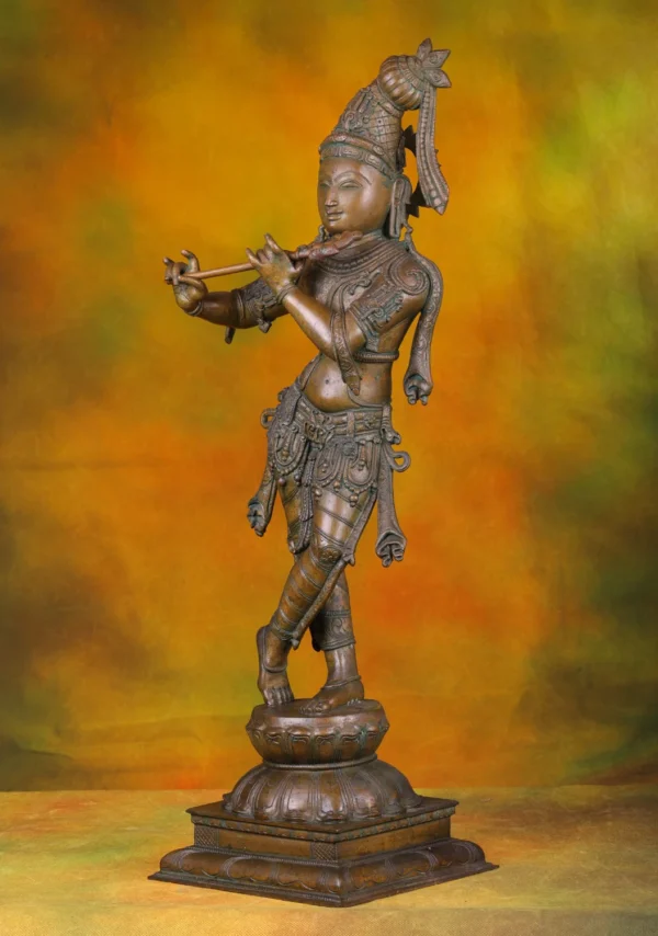 Bronze Krishna with Flute Statue - Hindu God of Love - 26 Inches - Image 2
