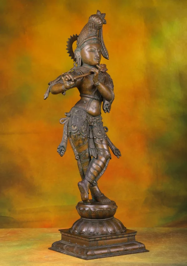 Bronze Krishna with Flute Statue - Hindu God of Love - 26 Inches - Image 3