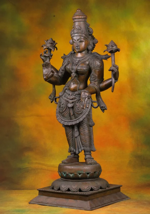 Bronze Lakshmi Statue - Hindu Goddess of Wealth & Fortune - 31 Inches - Image 2