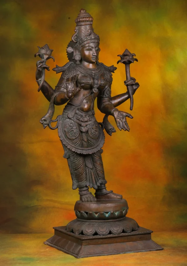 Bronze Lakshmi Statue - Hindu Goddess of Wealth & Fortune - 31 Inches - Image 3