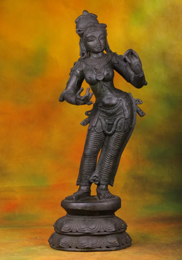 Bronze Mirror Lady Statue - South Indian Dancing Deity - 24 Inches