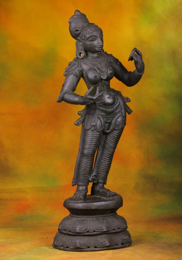 Bronze Mirror Lady Statue - South Indian Dancing Deity - 24 Inches - Image 3