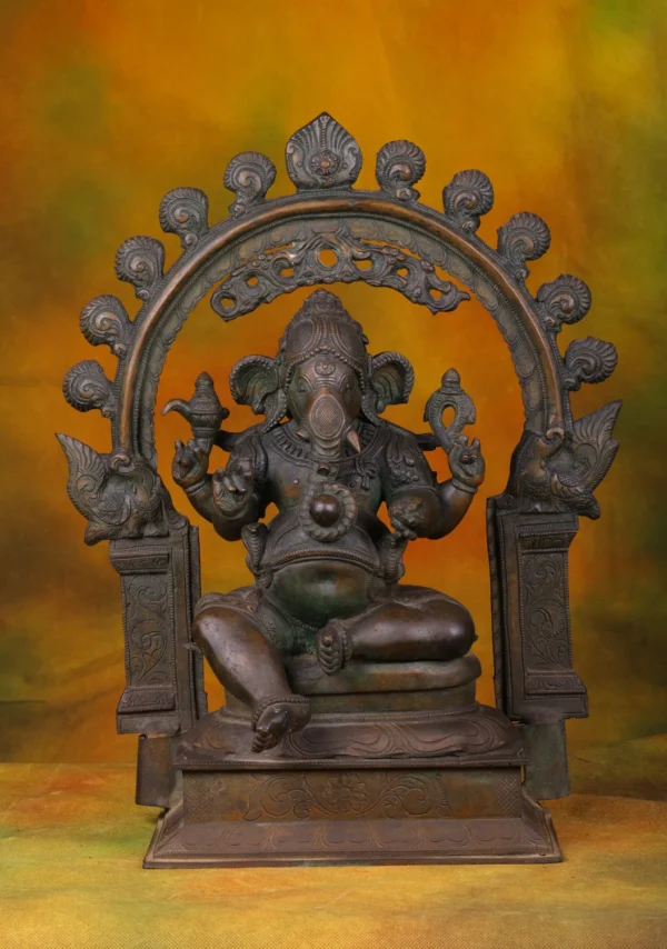Bronze Reclining Ganesha Statue with Arch - Hindu God of Wisdom - 20 Inches