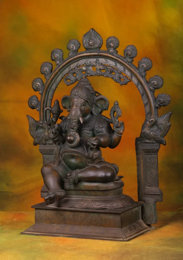 Bronze Reclining Ganesha Statue with Arch - Hindu God of Wisdom - 20 Inches - Image 2