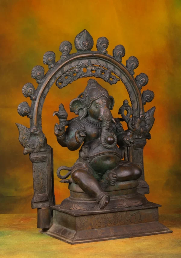 Bronze Reclining Ganesha Statue with Arch - Hindu God of Wisdom - 20 Inches - Image 3