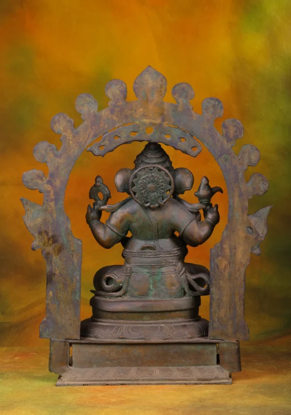 Bronze Reclining Ganesha Statue with Arch - Hindu God of Wisdom - 20 Inches - Image 4