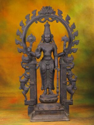 Bronze Reclining Vishnu Statue - Hindu God with Circular Frame - 25 Inches