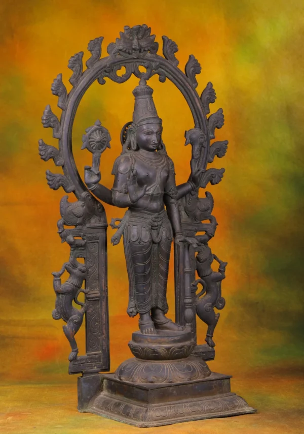 Bronze Reclining Vishnu Statue - Hindu God with Circular Frame - 25 Inches - Image 3