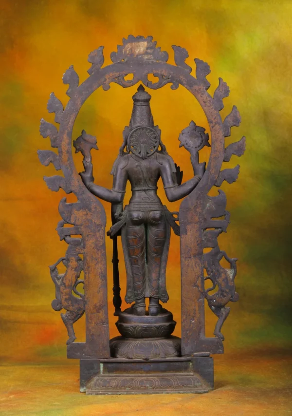 Bronze Reclining Vishnu Statue - Hindu God with Circular Frame - 25 Inches - Image 4