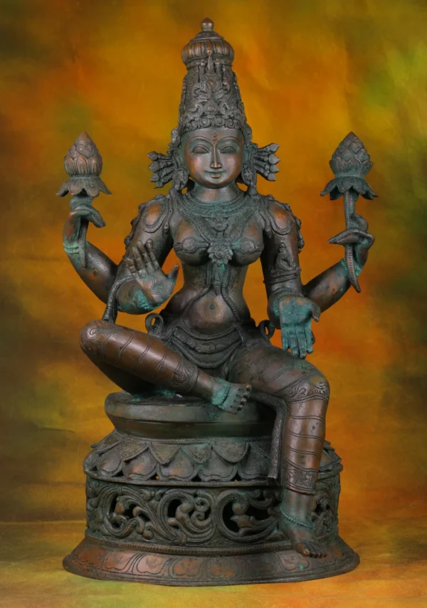 Bronze Sitting Lakshmi Statue - Hindu Goddess of Wealth - 28 Inches