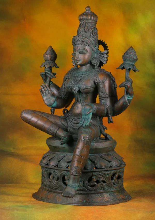 Bronze Sitting Lakshmi Statue - Hindu Goddess of Wealth - 28 Inches - Image 2