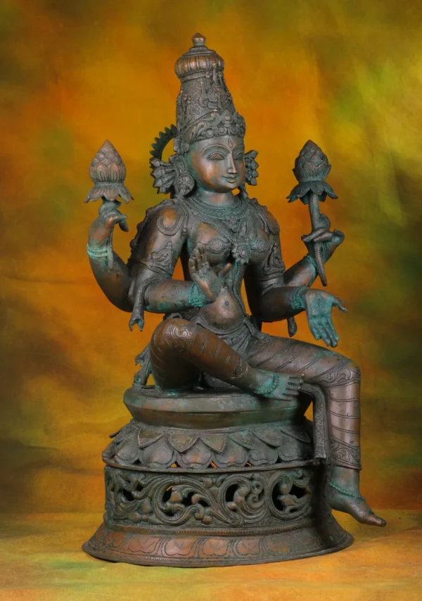 Bronze Sitting Lakshmi Statue - Hindu Goddess of Wealth - 28 Inches - Image 3