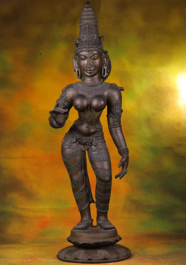 Bronze Standing Parvati Statue - Hindu Goddess of Power - 36 Inches