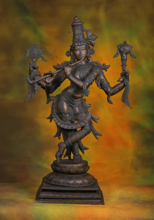 Bronze Venugopala Krishna Statue - Flute Playing Cowherd - 36 Inches
