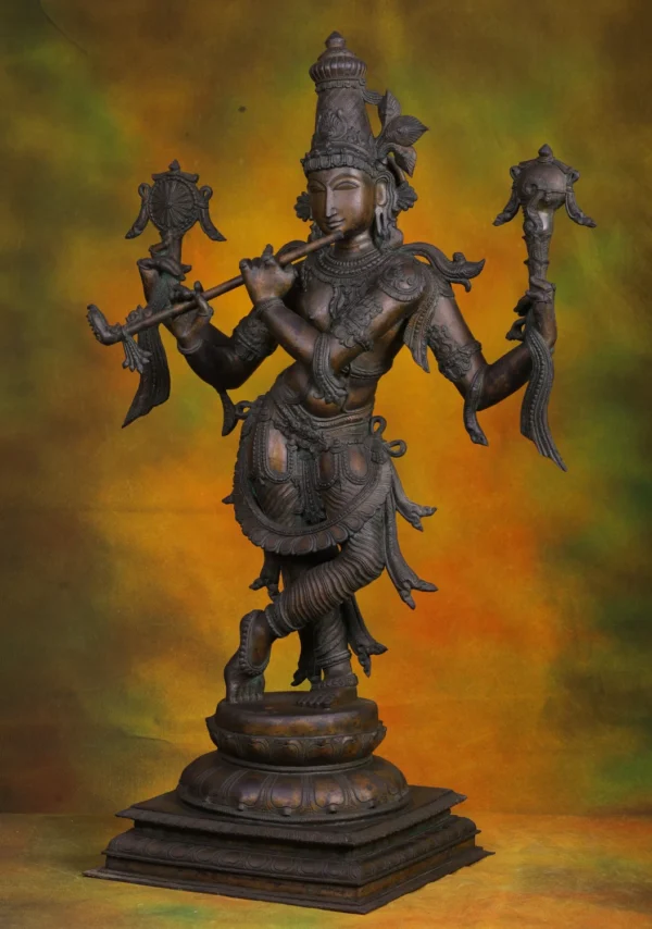 Bronze Venugopala Krishna Statue - Flute Playing Cowherd - 36 Inches - Image 2