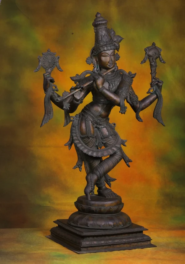 Bronze Venugopala Krishna Statue - Flute Playing Cowherd - 36 Inches - Image 3