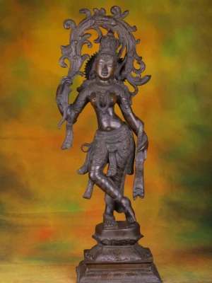 Brass Floral Lady Statue - South Indian Deity Sculpture - 21 Inches
