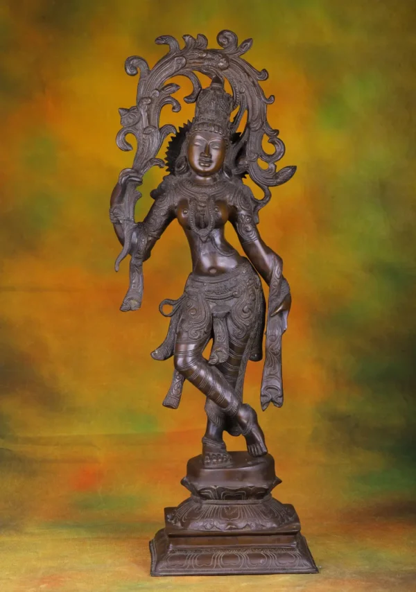 Brass Floral Lady Statue - South Indian Deity Sculpture - 21 Inches