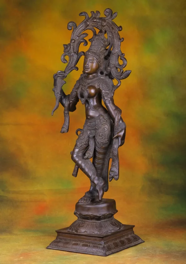 Brass Floral Lady Statue - South Indian Deity Sculpture - 21 Inches - Image 2
