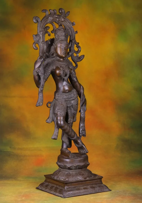 Brass Floral Lady Statue - South Indian Deity Sculpture - 21 Inches - Image 4