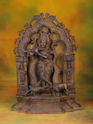 Brass Flute Krishna with Arch - Hindu God of Love - 19 Inches