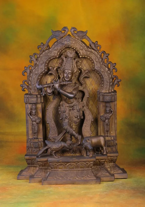 Brass Flute Krishna with Arch - Hindu God of Love - 19 Inches