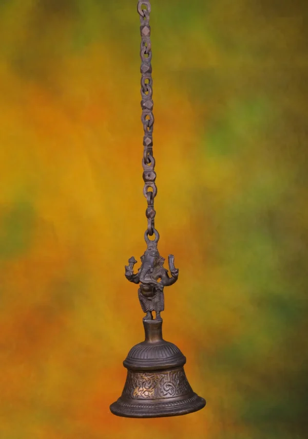 Brass Ganesha Bell - Antique Finish Hanging Decor - 10 Inches - Image 3