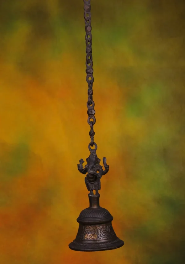 Brass Ganesha Bell - Antique Finish Hanging Decor - 10 Inches - Image 2
