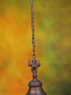 Brass Ganesha Bell - Antique Finish Hanging Decor - 10 Inches