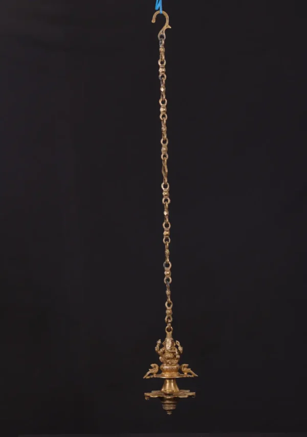 Brass Ganesha Lamp - Hanging Decor with Bird & Chain