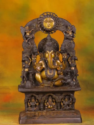 Brass Ganesha with Sun Arch - Hindu God of Wisdom - 19 Inches