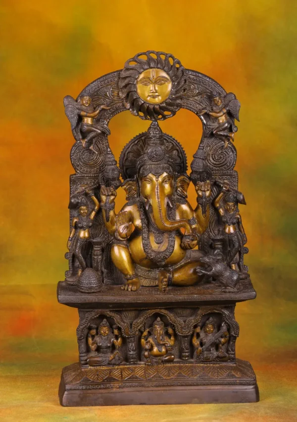 Brass Ganesha with Sun Arch - Hindu God of Wisdom - 19 Inches