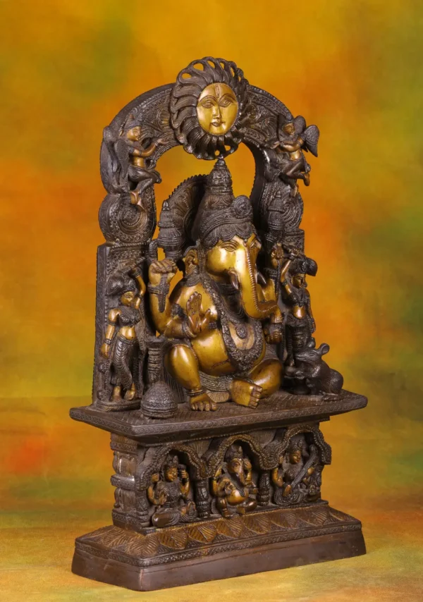 Brass Ganesha with Sun Arch - Hindu God of Wisdom - 19 Inches - Image 3