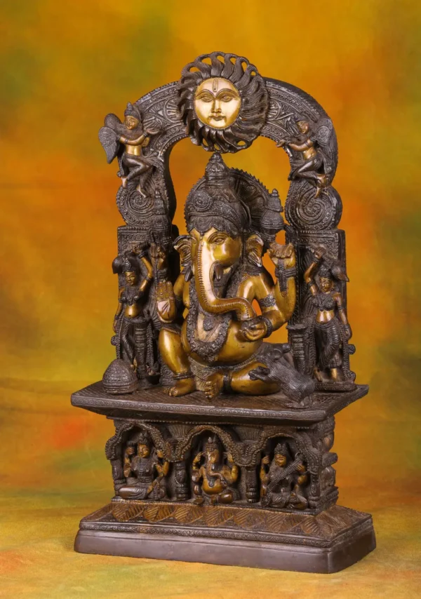 Brass Ganesha with Sun Arch - Hindu God of Wisdom - 19 Inches - Image 2