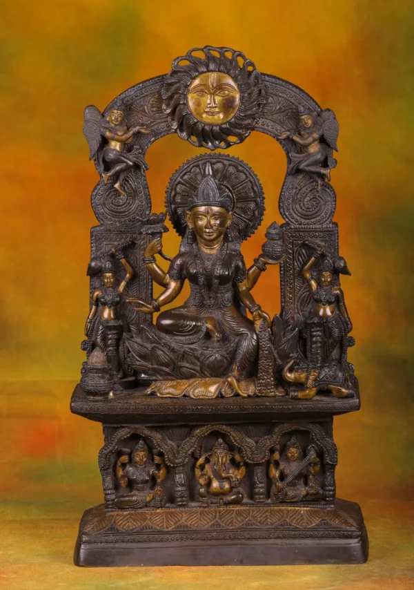 Brass Lakshmi with Sun Arch - Hindu Goddess of Prosperity - 19 Inches