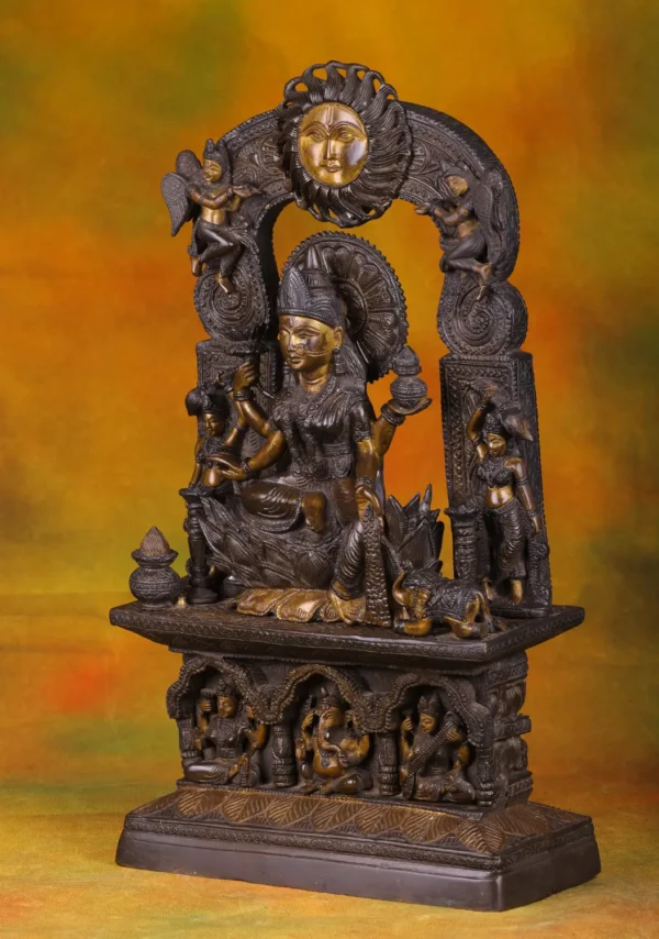 Brass Lakshmi with Sun Arch - Hindu Goddess of Prosperity - 19 Inches - Image 3