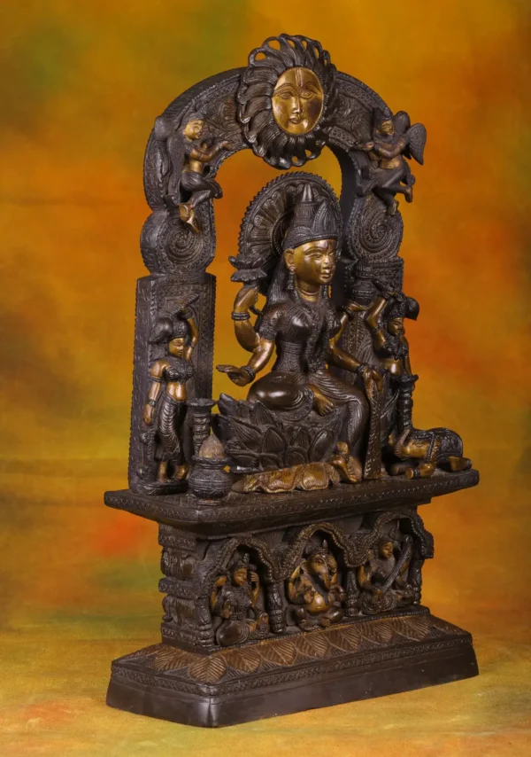 Brass Lakshmi with Sun Arch - Hindu Goddess of Prosperity - 19 Inches - Image 4