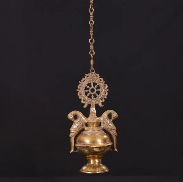 Brass Lamp - Parrot, Chakra, Hanging Decor - 13 Inches