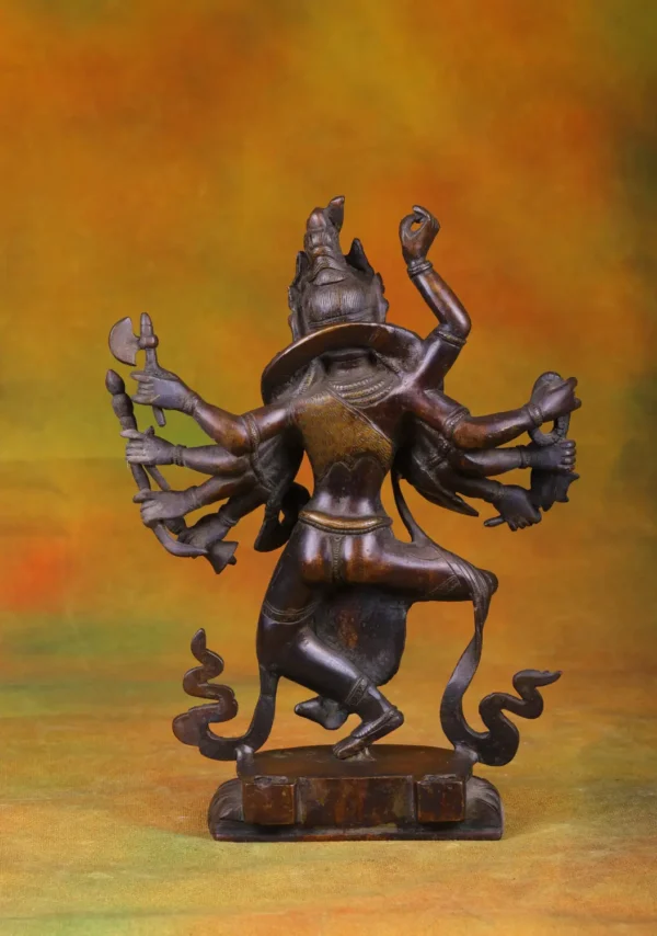Brass Nepali Shiva Statue - Multi-Armed Hindu God - 12 Inches - Image 4