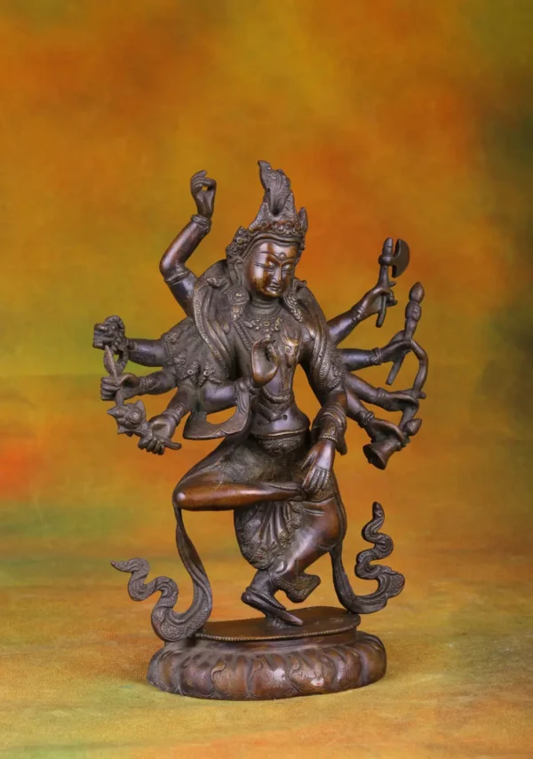 Brass Nepali Shiva Statue - Multi-Armed Hindu God - 12 Inches - Image 3