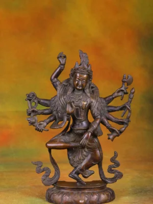Brass Nepali Shiva Statue - Multi-Armed Hindu God - 12 Inches