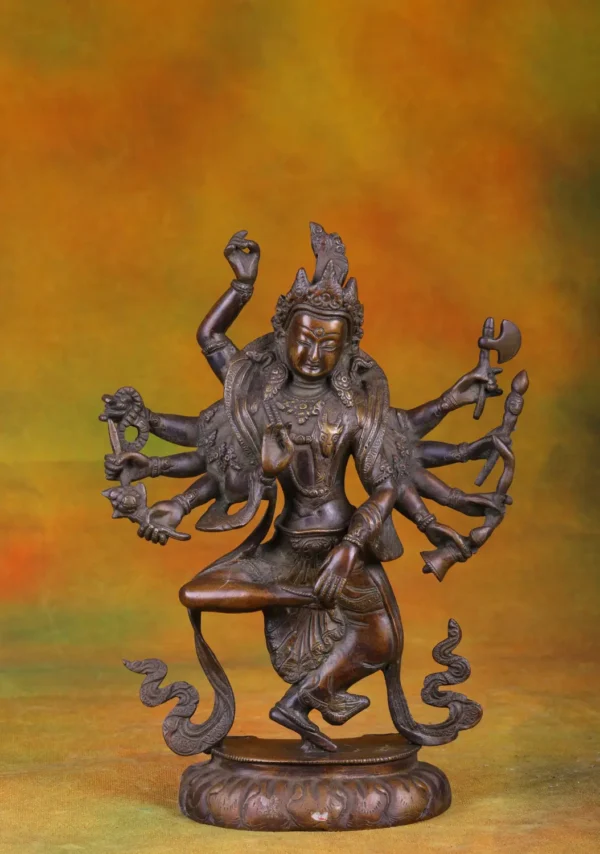 Brass Nepali Shiva Statue - Multi-Armed Hindu God - 12 Inches