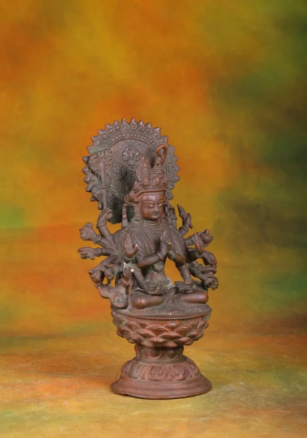 Brass Nepali Vishnu Statue - Multi-Armed Hindu God - 11 Inches - Image 3