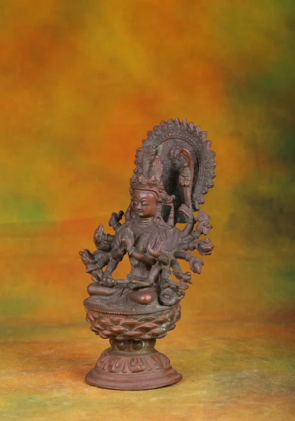 Brass Nepali Vishnu Statue - Multi-Armed Hindu God - 11 Inches - Image 2