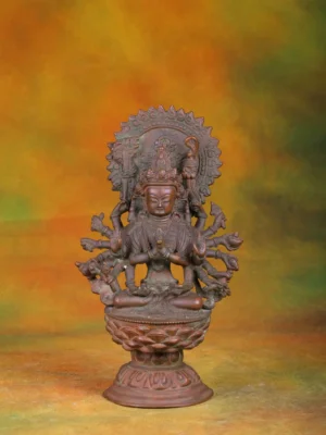 Brass Nepali Vishnu Statue - Multi-Armed Hindu God - 11 Inches